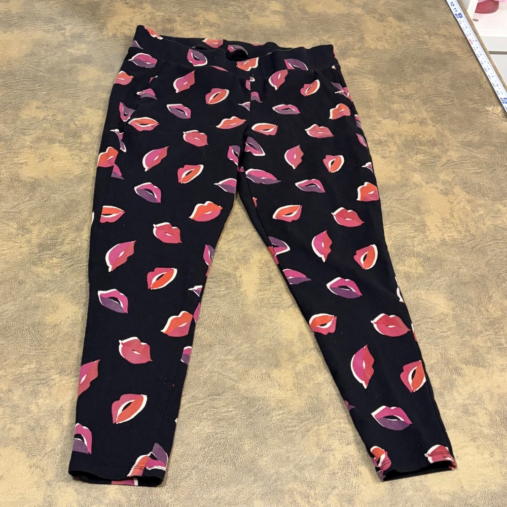 Torrid Leggings Womens 2 Black Lip Print Pink Red Purple Stretch Pockets